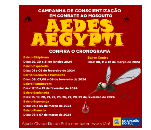 Imagem de compartilhamento para o artigo Campanha de conscientização contra a dengue  será lançada segunda-feira em Chapadão do Sul da MS Todo dia